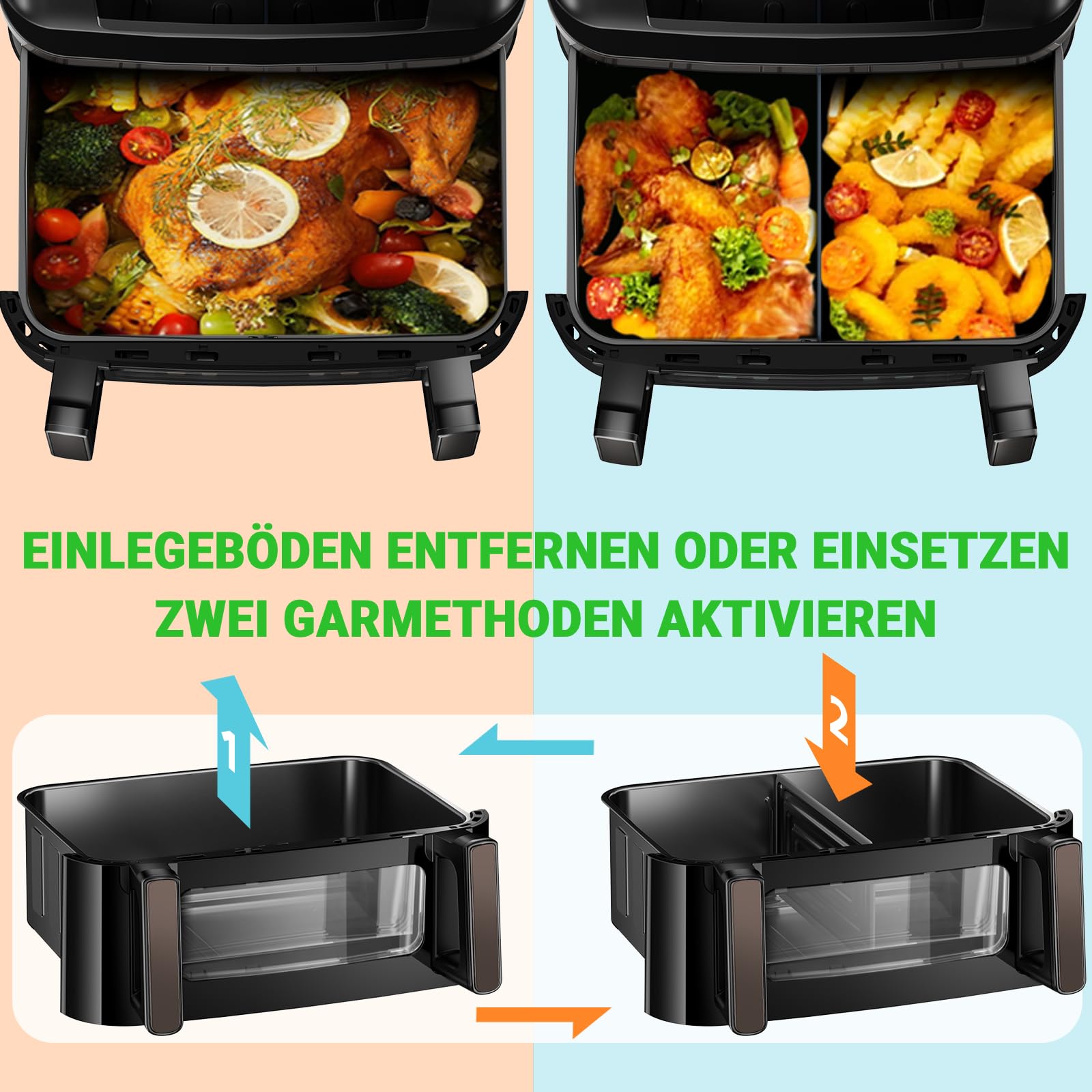 Heißluftfritteuse 7L mit Sichtfenster & Touchscreen – Airfryer mit 10 Programmen, Aufheizfunktion, Innenbeleuchtung | Frittieren ohne Fett | BPA- & PFAS-frei
