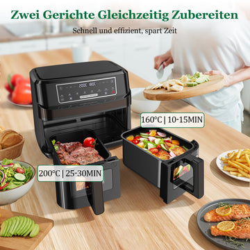 Heißluftfritteuse 7L mit Sichtfenster & Touchscreen – Airfryer mit 10 Programmen, Aufheizfunktion, Innenbeleuchtung | Frittieren ohne Fett | BPA- & PFAS-frei