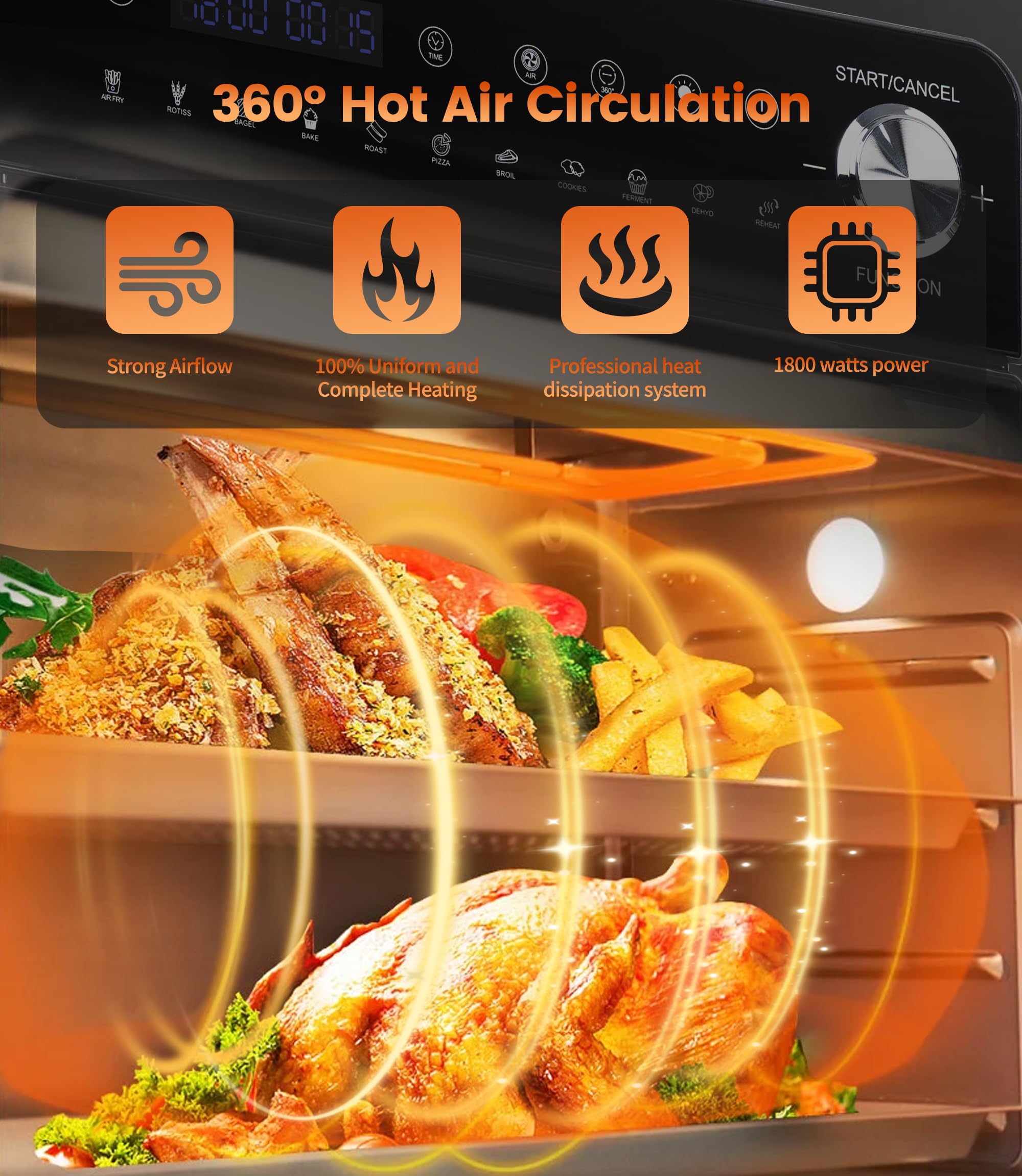 Heißluftfritteuse 7L mit Sichtfenster & Touchscreen – Airfryer mit 10 Programmen, Aufheizfunktion, Innenbeleuchtung | Frittieren ohne Fett | BPA- & PFAS-frei