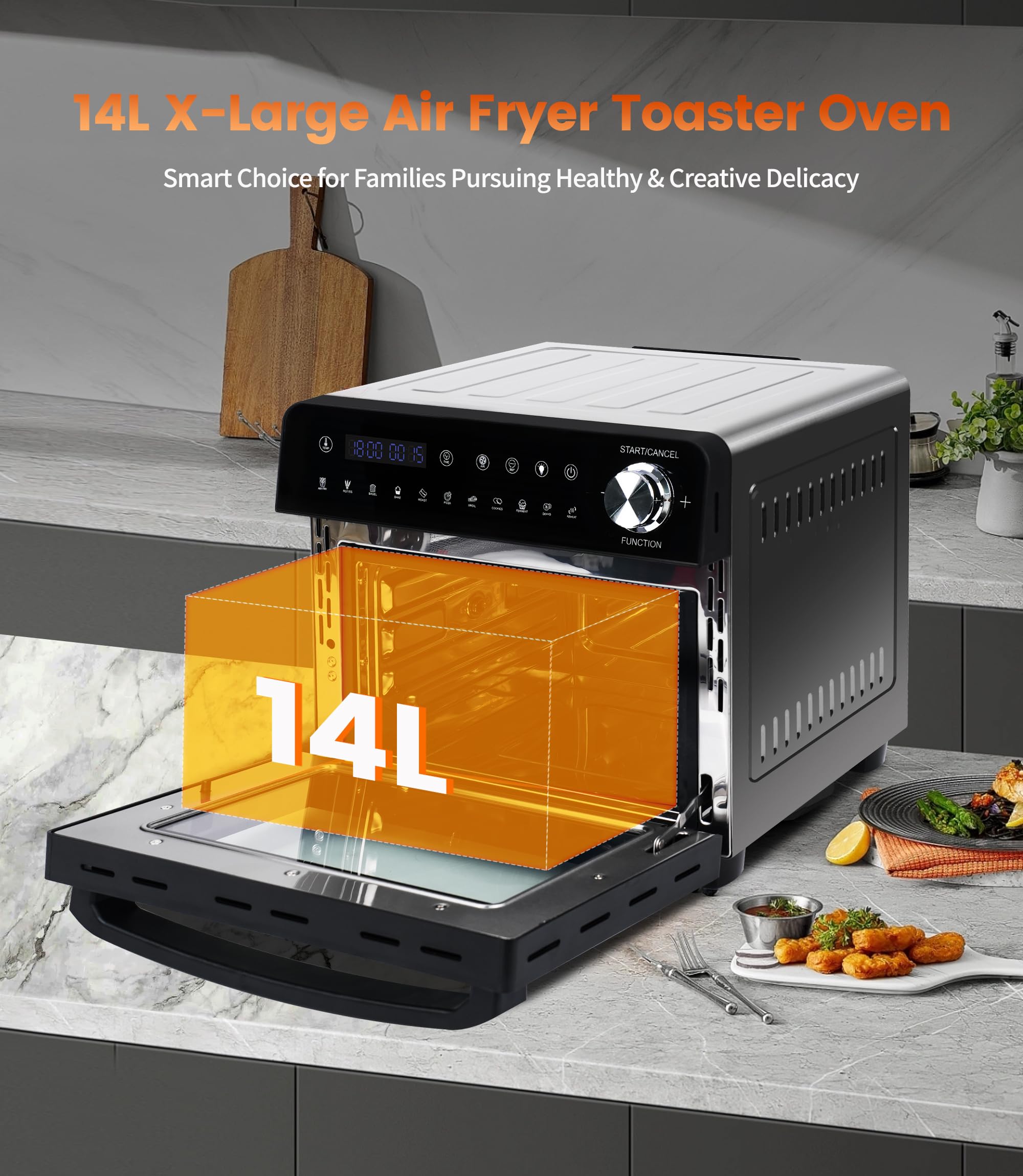 Heißluftfritteuse 7L mit Sichtfenster & Touchscreen – Airfryer mit 10 Programmen, Aufheizfunktion, Innenbeleuchtung | Frittieren ohne Fett | BPA- & PFAS-frei