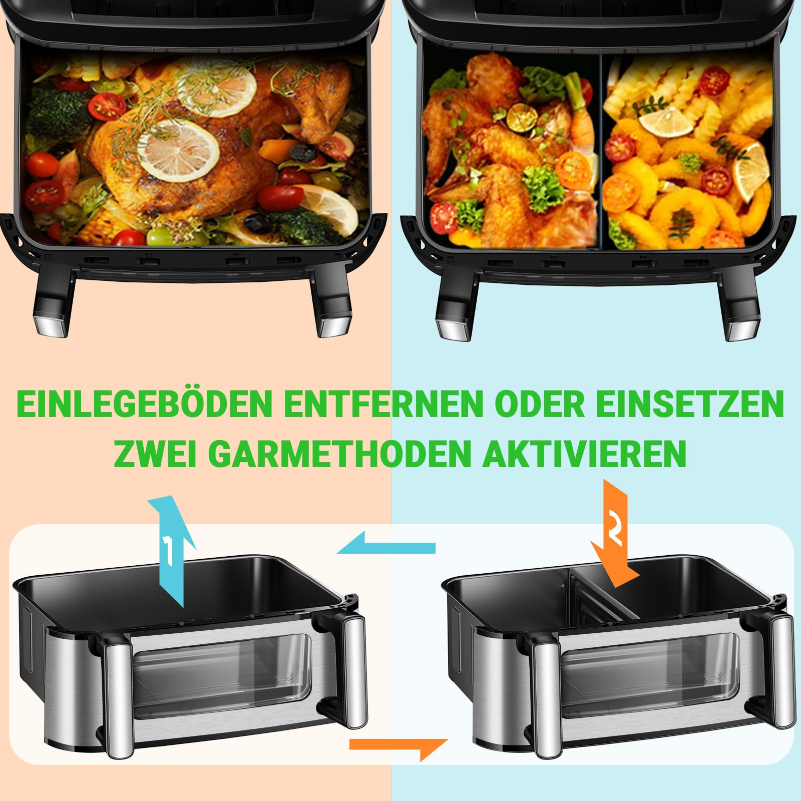 Heißluftfritteuse 7L mit Sichtfenster & Touchscreen – Airfryer mit 10 Programmen, Aufheizfunktion, Innenbeleuchtung | Frittieren ohne Fett | BPA- & PFAS-frei