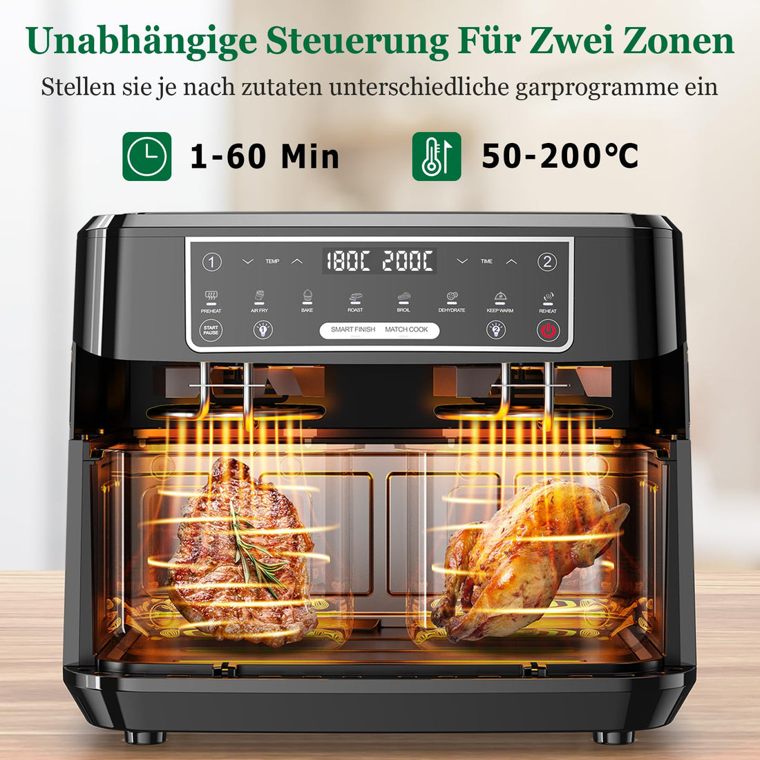 Dual Zone Airfryer 9L – Doppelkammer für paralleles Kochvergnügen