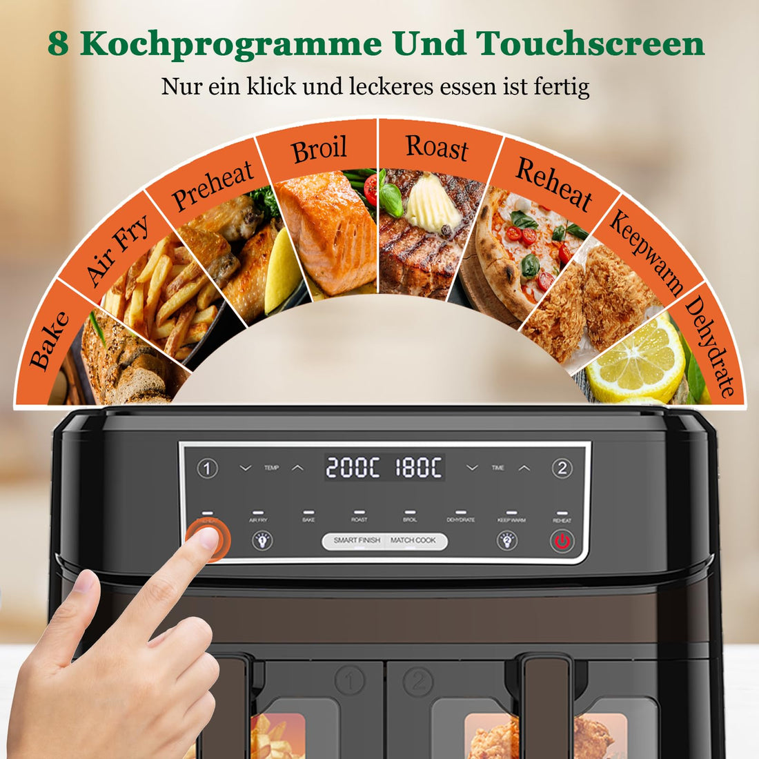 Dual Zone Airfryer 10L mit Sichtfenster – Intelligentes Parallel-Kochen