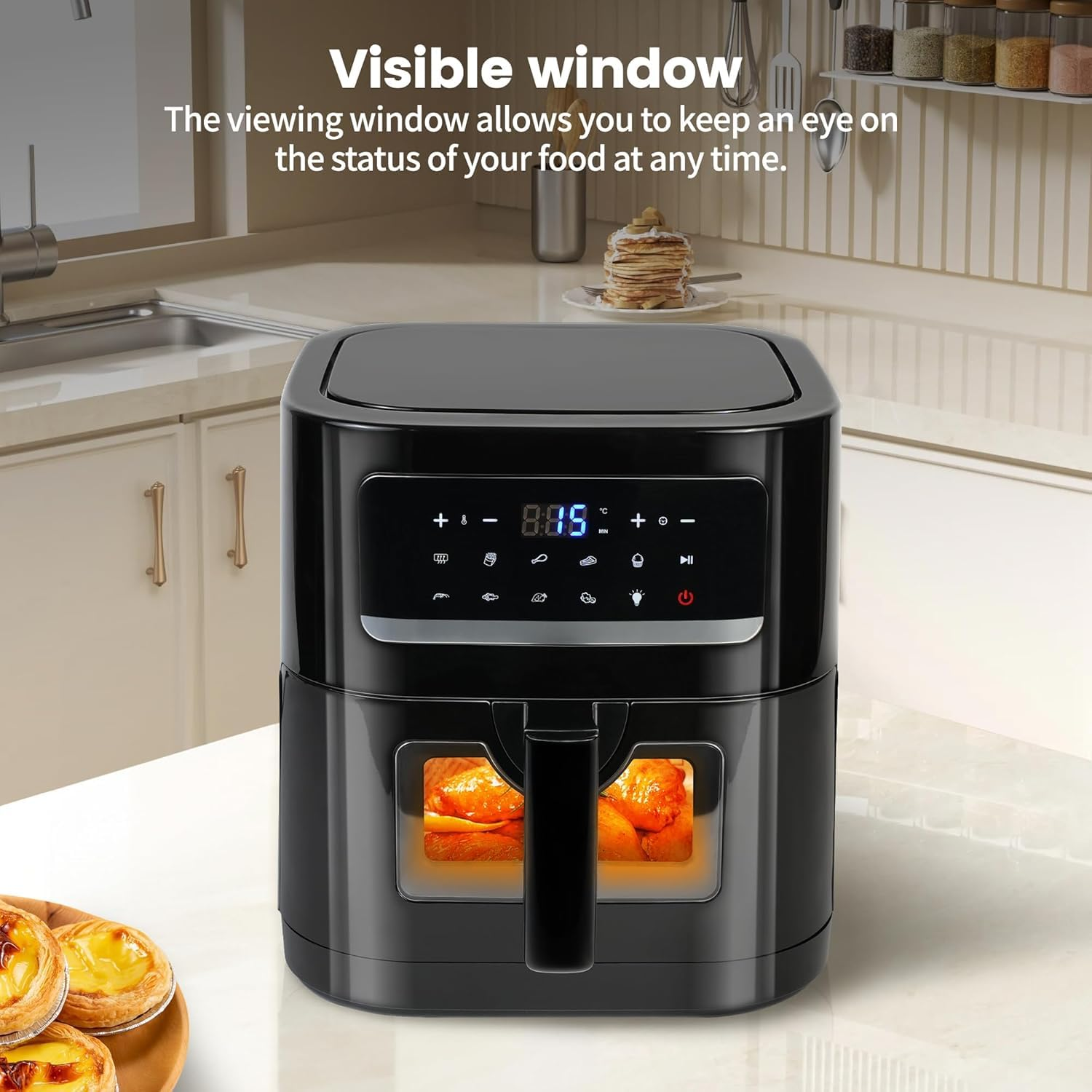 Heißluftfritteuse 7L mit Sichtfenster & Touchscreen – Airfryer mit 10 Programmen, Aufheizfunktion, Innenbeleuchtung | Frittieren ohne Fett | BPA- & PFAS-frei