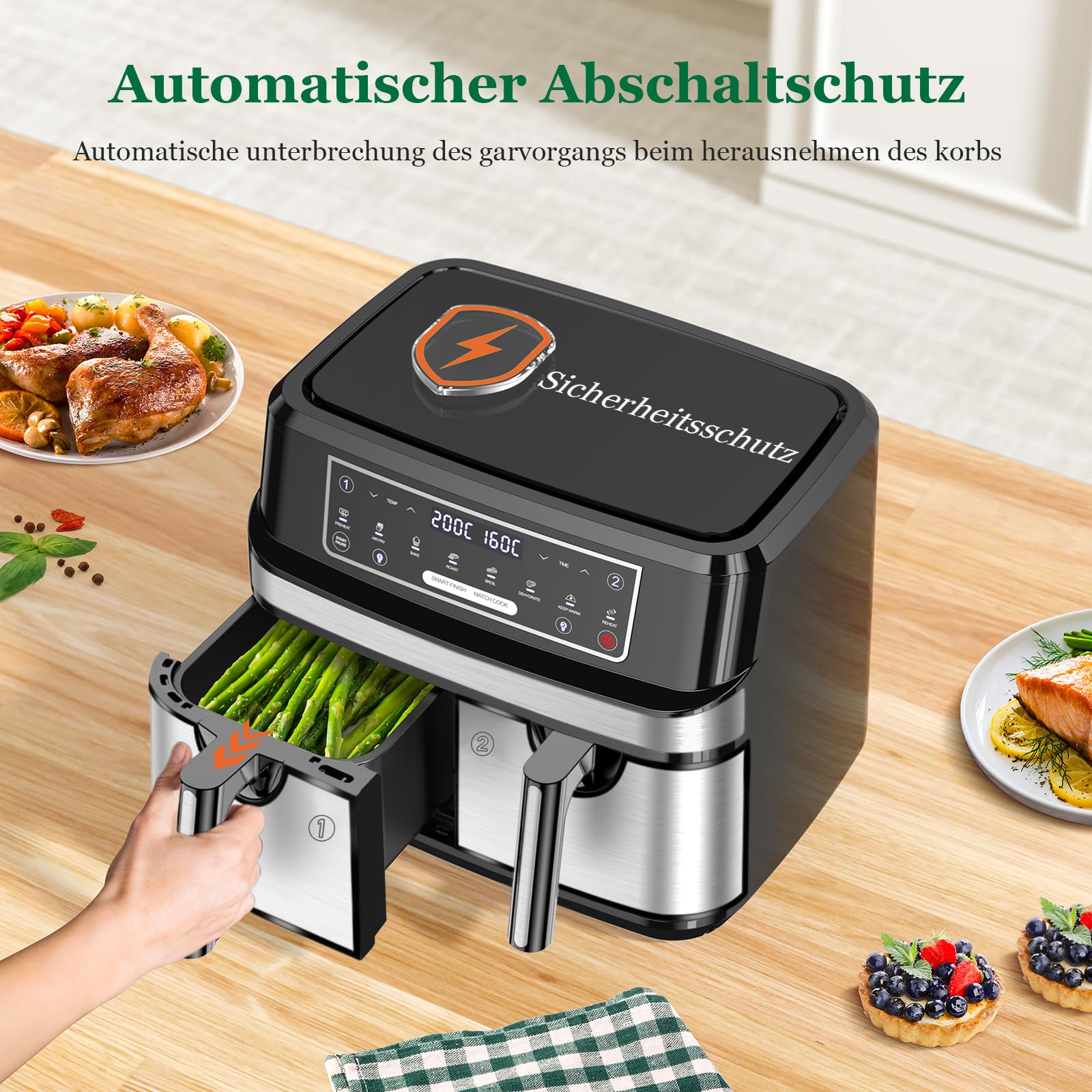 Heißluftfritteuse 7L mit Sichtfenster & Touchscreen – Airfryer mit 10 Programmen, Aufheizfunktion, Innenbeleuchtung | Frittieren ohne Fett | BPA- & PFAS-frei