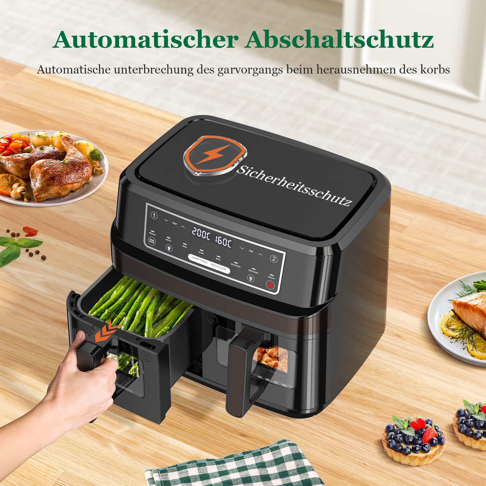 Heißluftfritteuse 7L mit Sichtfenster & Touchscreen – Airfryer mit 10 Programmen, Aufheizfunktion, Innenbeleuchtung | Frittieren ohne Fett | BPA- & PFAS-frei