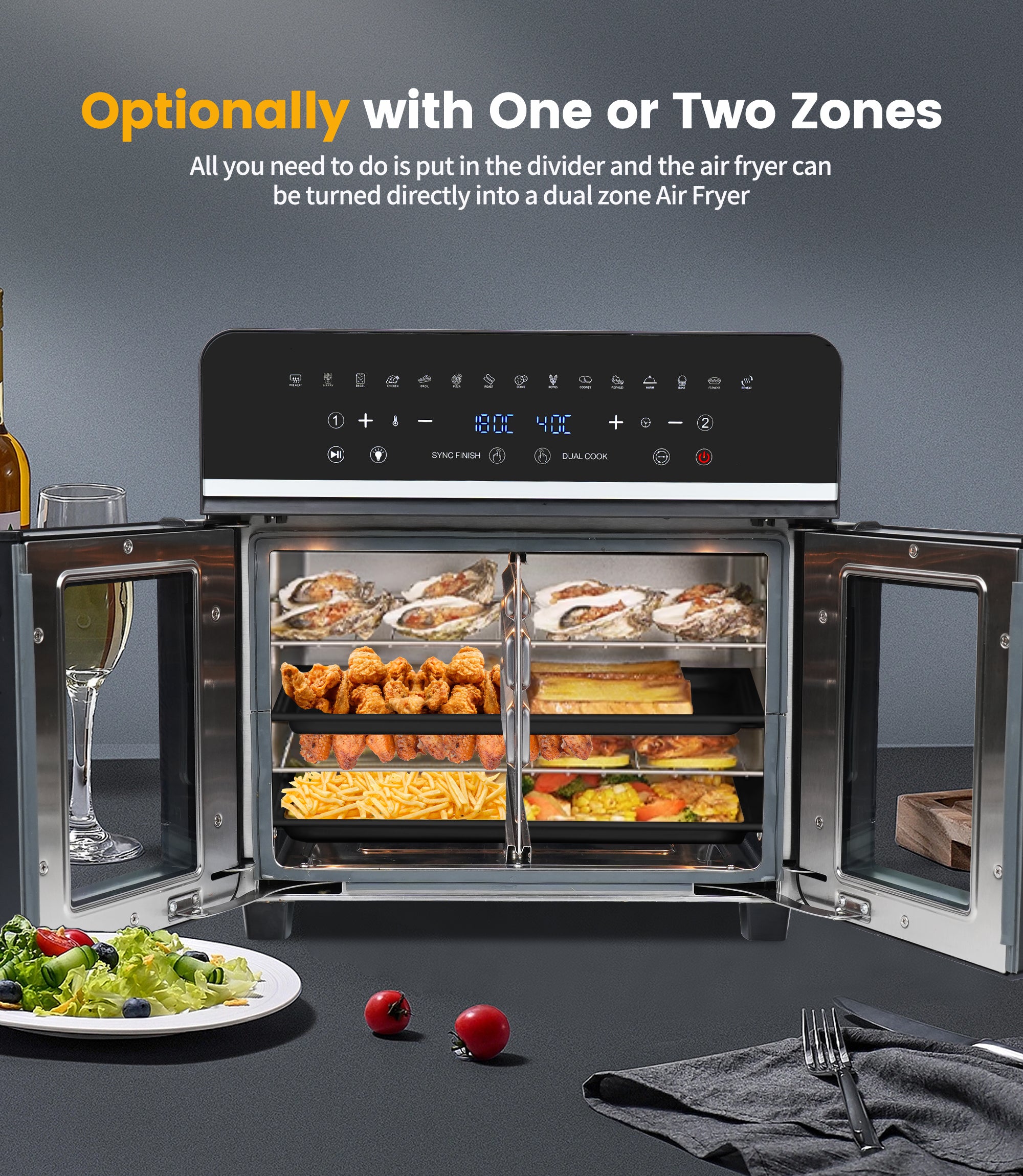 Heißluftfritteuse 7L mit Sichtfenster & Touchscreen – Airfryer mit 10 Programmen, Aufheizfunktion, Innenbeleuchtung | Frittieren ohne Fett | BPA- & PFAS-frei