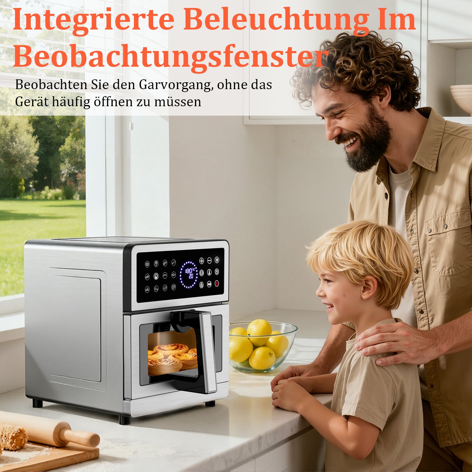 Heißluftfritteuse 8L XXL | Airfryer Ober/Unterhitze Heizelemente