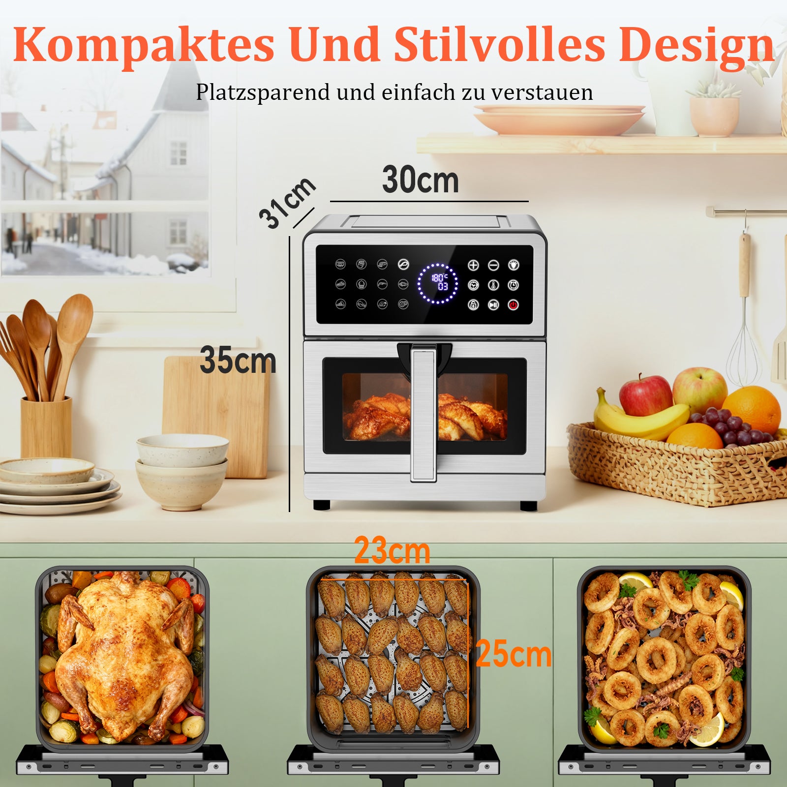 Heißluftfritteuse 8L XXL | Airfryer Ober/Unterhitze Heizelemente
