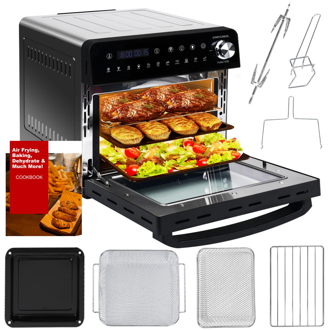 Heißluftfritteuse 7L mit Sichtfenster & Touchscreen – Airfryer mit 10 Programmen, Aufheizfunktion, Innenbeleuchtung | Frittieren ohne Fett | BPA- & PFAS-frei